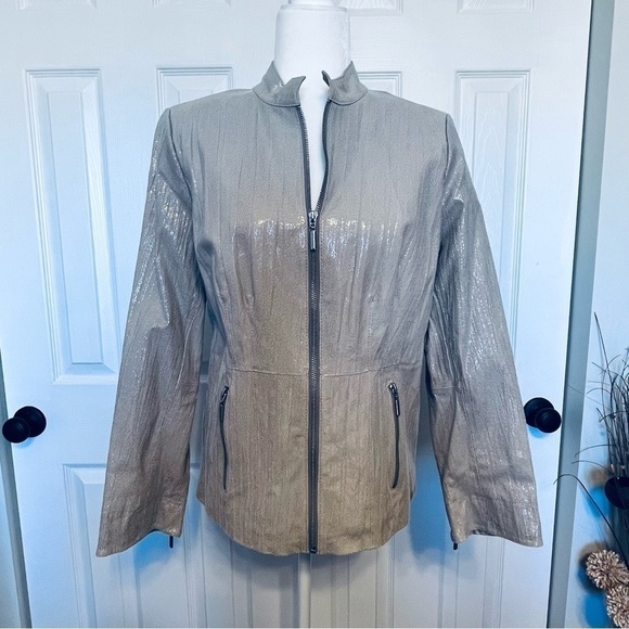 BRADLEY Bayou Tan Leather Jacket Lace Design Back - Picture 2 of 8